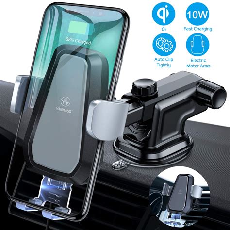 VANMASS Wireless Car Charger Mount, Automatic Clamping Qi 10W 7.5W Fast ...