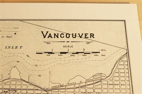 Old map of Vancouver antique map print on eco bamboo paper Canadian made in Canada souvenir West ...