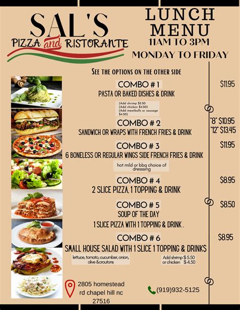 sal's italian ristorante lunch menu - Cleveland Abraham