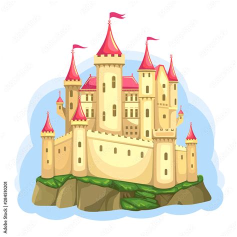 FairyTale castle on the rock. Palace for Princess. Isolated Cartoon ...