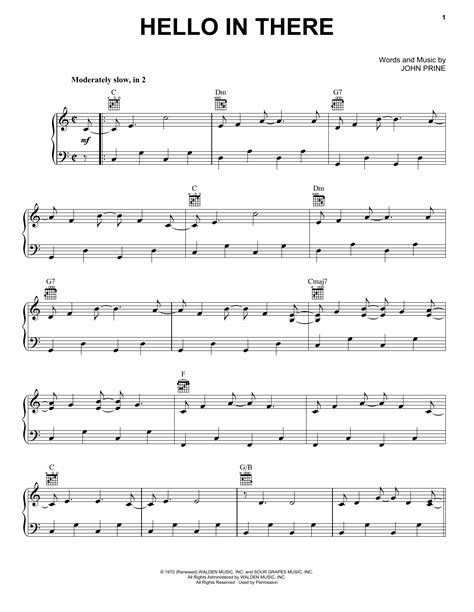 John Prine Hello In There Sheet Music Notes, Chords | Sheet music notes ...