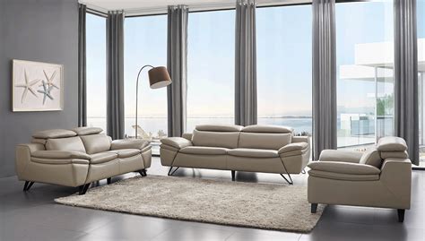 Grey Leather Contemporary Living Room Set Cleveland Ohio ESF-973