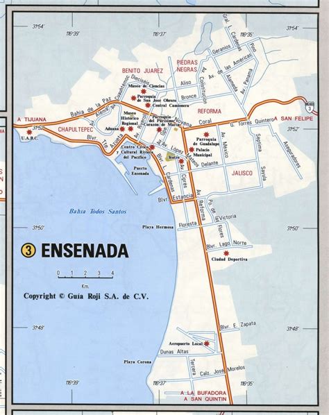 Ensenada city map. Free detailed map of Ensenada city Mexico