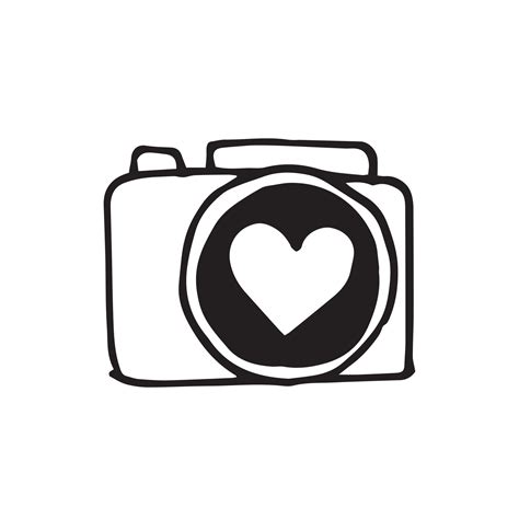 simple vector drawing in doodle style. camera. cute illustration camera and heart. hobby ...