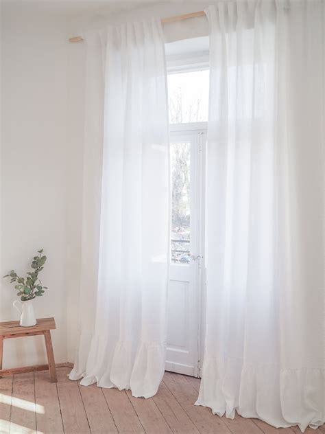 White Linen Curtain With Ruffle. Farmhouse Curtain Made of - Etsy | Keten perde, Perde, Gri