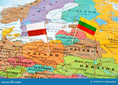 Poland and Lithuania Map and Flag Pins Stock Photo - Image of central, europe: 107951978