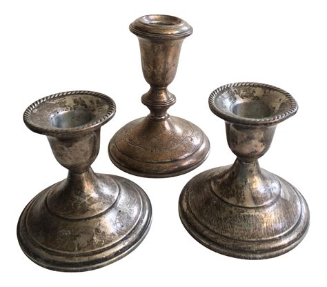 Antique Sterling Silver Candle Stick Holders - Set of 3 | Chairish