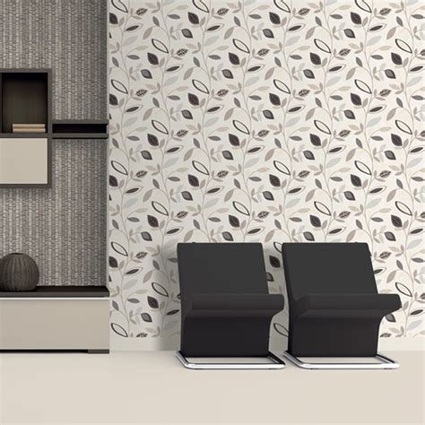 Direct Pavilion Floral Leaf Pattern Flower Motif Metallic Silver Wallpaper J78707 - Taupe Cream ...