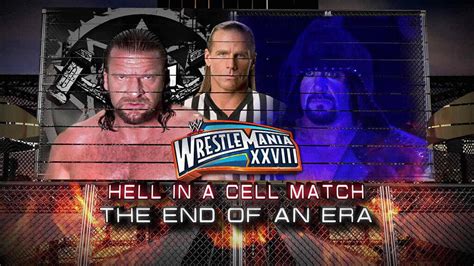 The Undertaker battles Triple H in a Hell in a Cell with Shawn Michaels ...