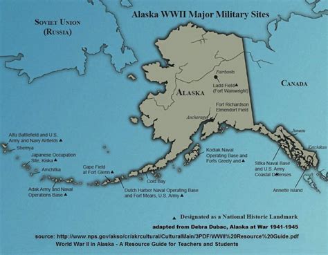 Map of WWII sites in Alaska, showing eight sites along the southern ...