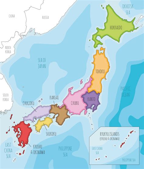 Vector illustrated map of Japan with regions and administrative ...