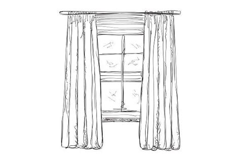 Hand Drawn Window with Curtains Sketch