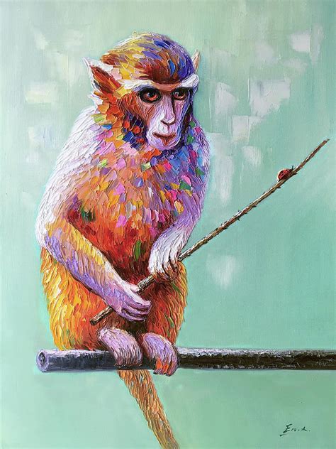 Original oil painting A monkey Painting by Enxu Zhou - Fine Art America