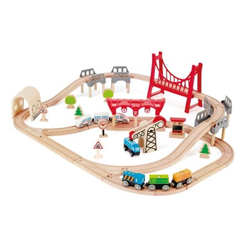 Hape E3712 Double Loop Railway Kids Wooden Train Play Set with Track & Bridges - Walmart.com ...