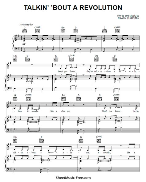 Talkin' Bout A Revolution Sheet Music Tracy Chapman - ♪ SHEETMUSIC-FREE.COM