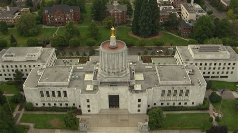 Salem, Oregon. Aerial view of the state capitol building. The art deco style is similar to ...