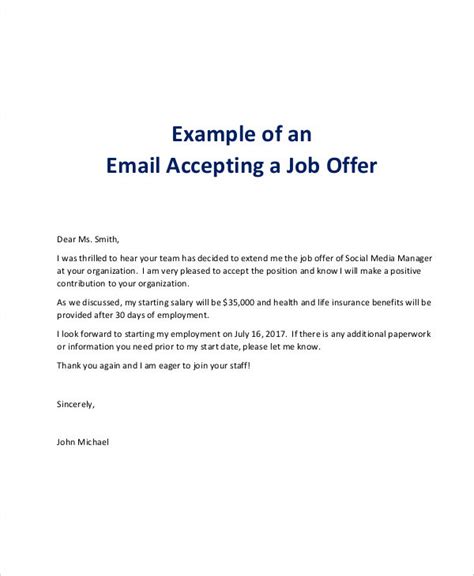 Employment Offer Email Template