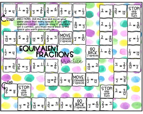 10 Printable Fraction Board Games for Equivalent Fractions