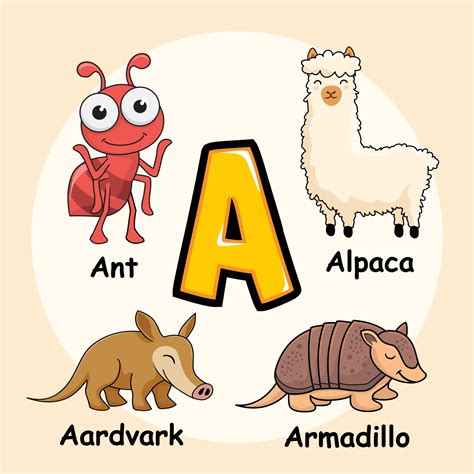 Animals Alphabet Letter A for Ant Alpaca Aardvark Armadillo 3281058 ...