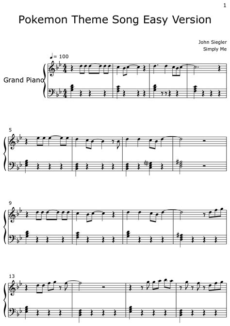 Pokemon Theme Song Easy Version - Sheet music for Piano