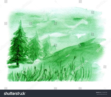 Forest Landscape Watercolor Painting Stock Illustration 215506780 ...