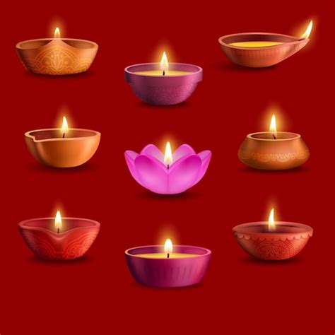 Premium Vector | Diwali diya lamps set of deepavali indian light festival and hindu religion ...