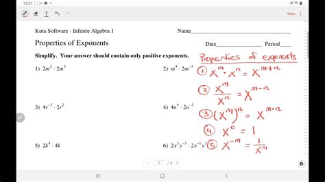 Kuta Software - Algebra 1: Properties of Exponents (part 1) | IngWan ...