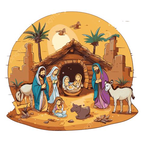 Free Nativity Scene Vector, Sticker Clipart Cartoon Nativity Scene With ...