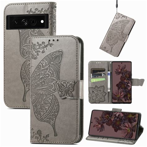 For Google Pixel 7 Pro 5G Butterfly Love Flower Embossed Leather Phone Case (Grey) – Alexnld.com