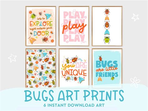 Bugs Kids Room 6 Art Prints, Instant Download, Insects, Playroom Art - Etsy