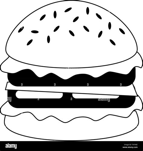 Hamburger fast food cartoon isolated in black and white Stock Vector ...