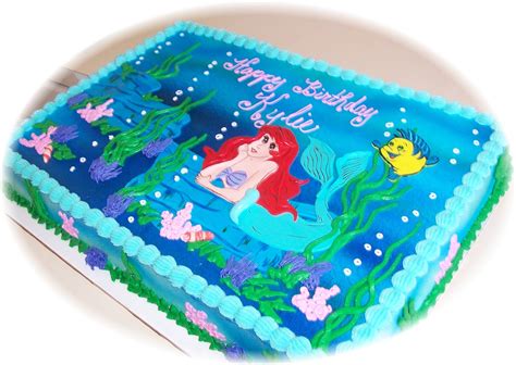 Little Mermaid - Butter cream sheet cake. Ariel, Flounder and rocks in fondant. Plants, coral ...