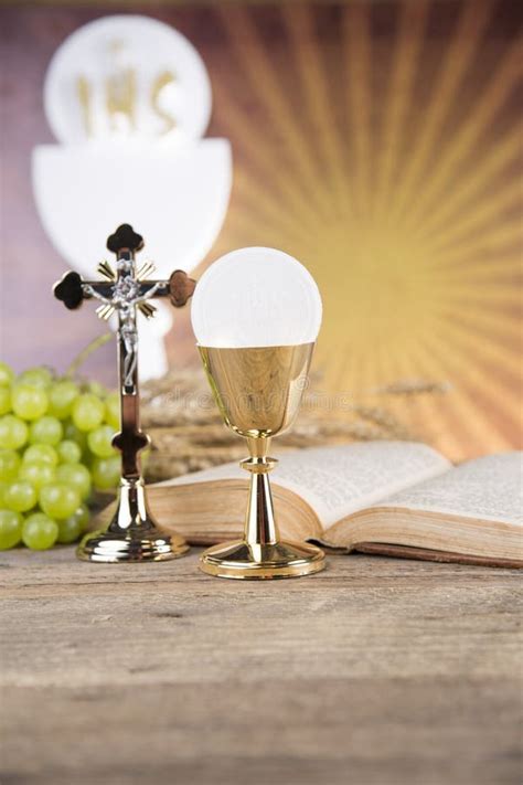 Eucharist Symbol of Bread and Wine, Chalice and Host, First Comm Stock ...