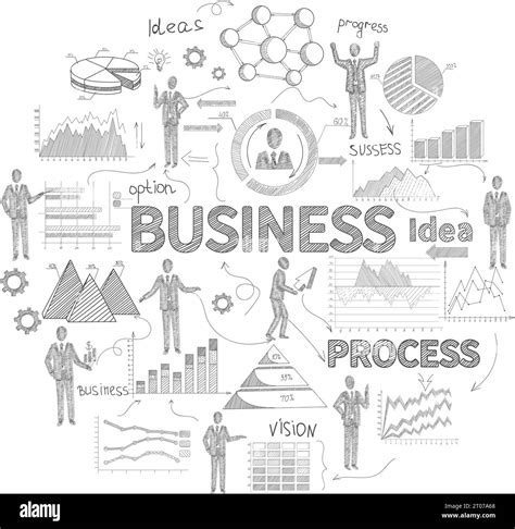 Business process concept with sketch personnel and finance report charts vector illustration ...