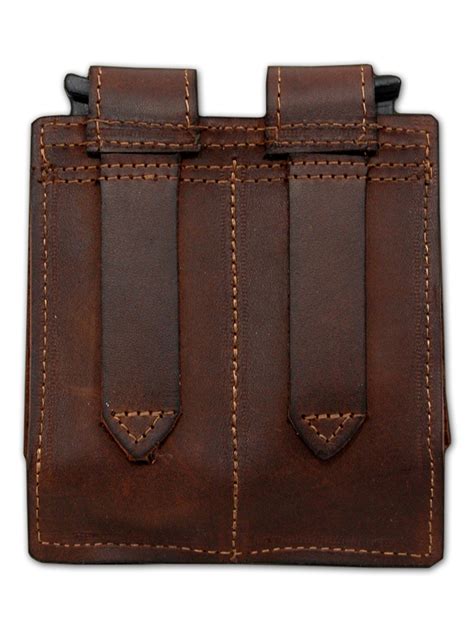 Brown Leather Double Magazine Pouch for Single Stack, Double Stack, .22 .25 .32 .380 9mm .40 .45 ...