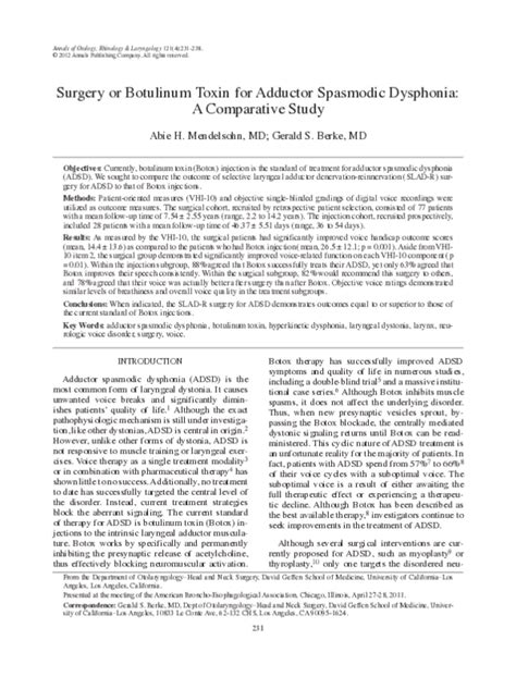 (PDF) Surgery or botulinum toxin for adductor spasmodic dysphonia: a ...