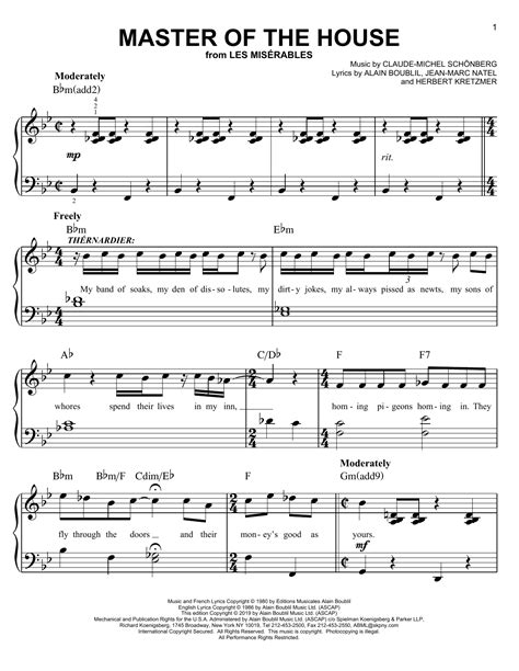 Master Of The House by Claude-Michel Schonberg Sheet Music for Easy Piano at Sheet Music Direct