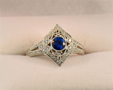 Vintage Style Blue Sapphire & Diamond Ring | Exquisite Jewelry for Every Occasion | FWCJ