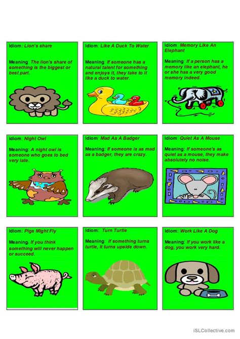 Animal Idioms vocabulary flashcards…: English ESL worksheets pdf & doc