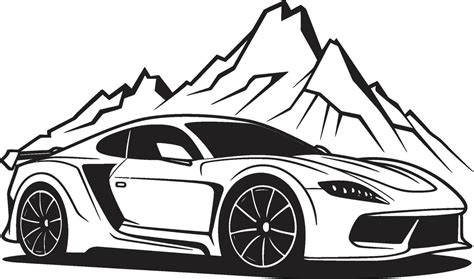 Highland Horizon Iconic Vector Symbol of a Sports Car Conquering Black Mountain Roads Summit ...