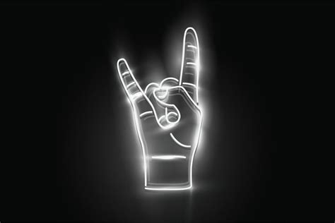 Rock-n-roll hand white neon sign. | Neon signs, Black and white photo ...