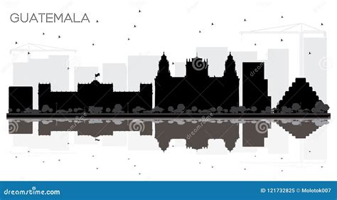 Guatemala City Skyline Black and White Silhouette with Reflections ...