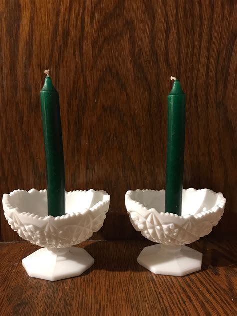 Vintage Milk Glass Candle Holders. Set of Two Kemple Milk Glass ...