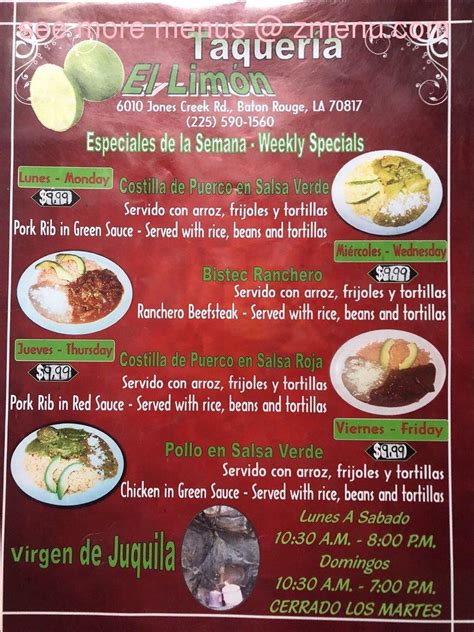 Menu at El Limon Mexican Restaurant, Baton Rouge