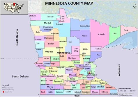 Minnesota County Map, List of 87 Counties in Minnesota with Seats ...