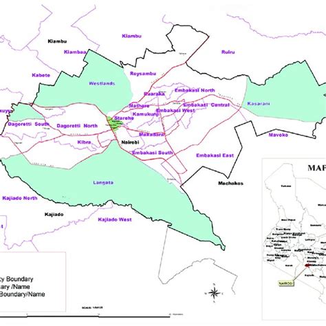 Map of Nairobi City County highlighting the sub-counties that were ...