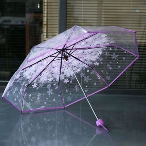 Folding Cherry Umbrella Transparent Clear Umbrella Three Folding 8 Rib ...