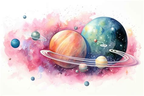 AI generated Planets of the solar system on a colorful watercolor ...