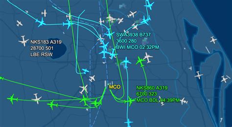 screenshot of Flightaware.com flight tracker map over Orlando International Airport - Orlando ...