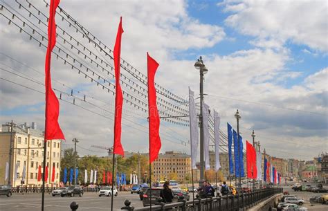 Flags in Colors of Russian State Flag. Moscow City Day Celebration Editorial Photography - Image ...